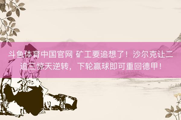斗鱼体育中国官网 矿工要追想了！沙尔克让二追三惊天逆转，下轮赢球即可重回德甲！