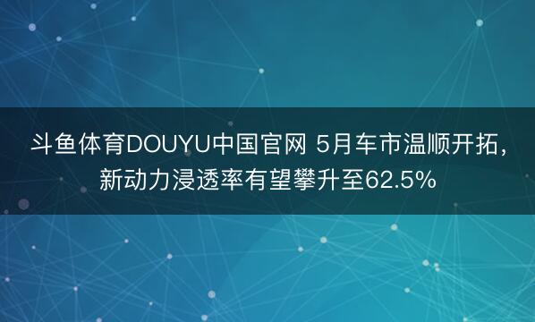斗鱼体育DOUYU中国官网 5月车市温顺开拓，新动力浸透率有望攀升至62.5%