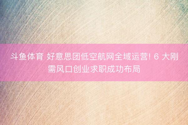 斗鱼体育 好意思团低空航网全域运营! 6 大刚需风口创业求职成功布局